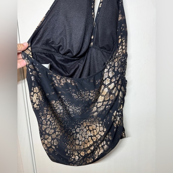 Magicsuit Black Gold Metallic Halter Bikini Tie Neck Swim Top Size 10 - Picture 11 of 13